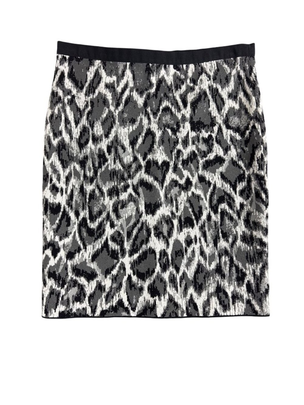 Rachel Roy Animal Print Mini Skirt Black White Gray Knit Stretch Size L Chic
